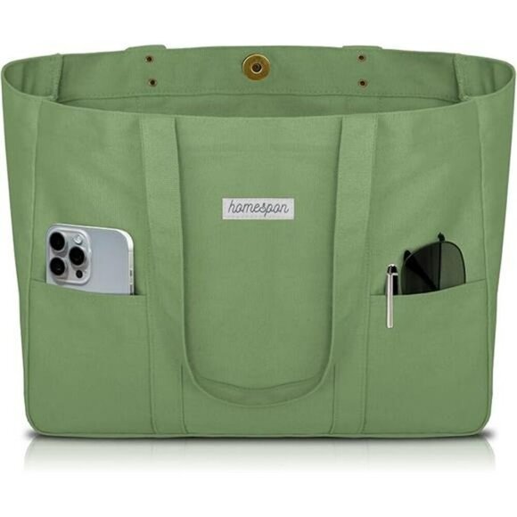 Canvas Tote Bag for Women Everything Bag with Pockets and Laptop Sleeve - Picture 7 of 7